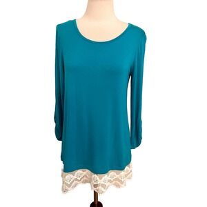 Cottagecore NWT New York & Company Shirt Green Sz S Women Lace 3/4 Sleeve